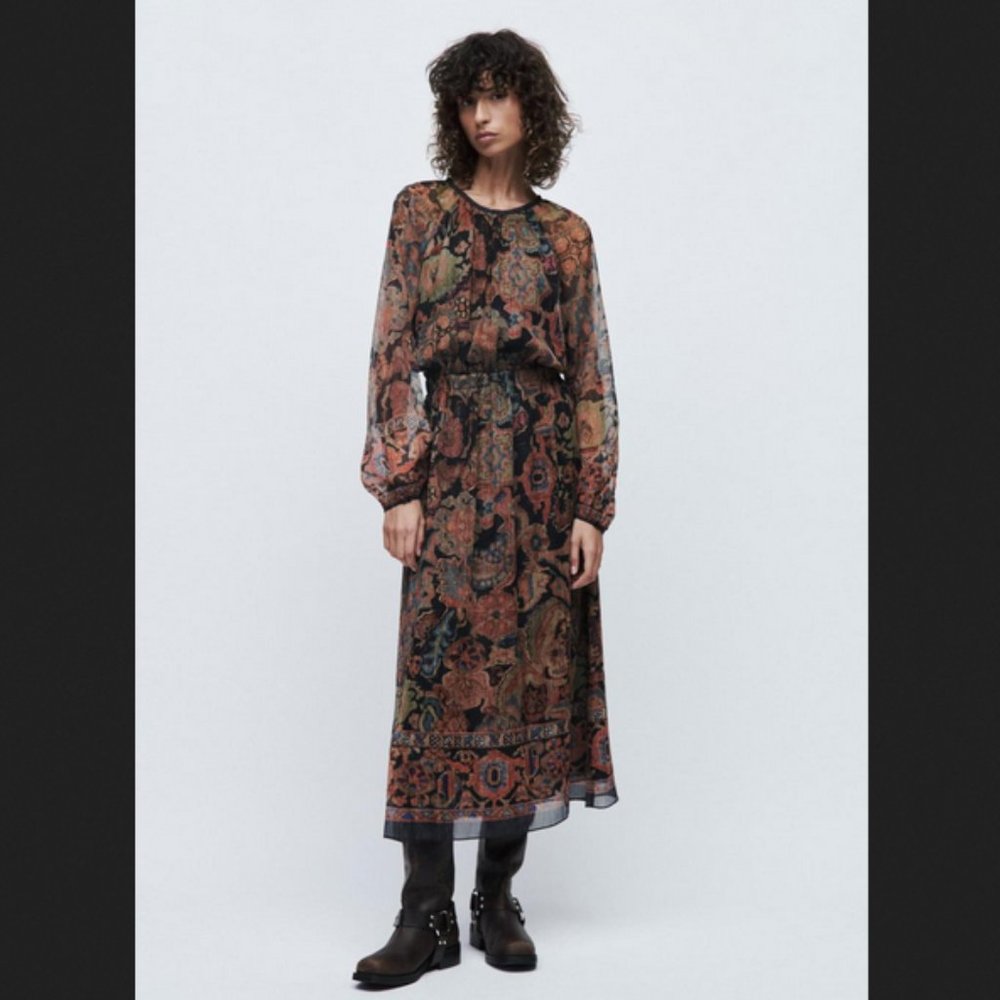 Zara PRINTED MIDI DRESS, Small